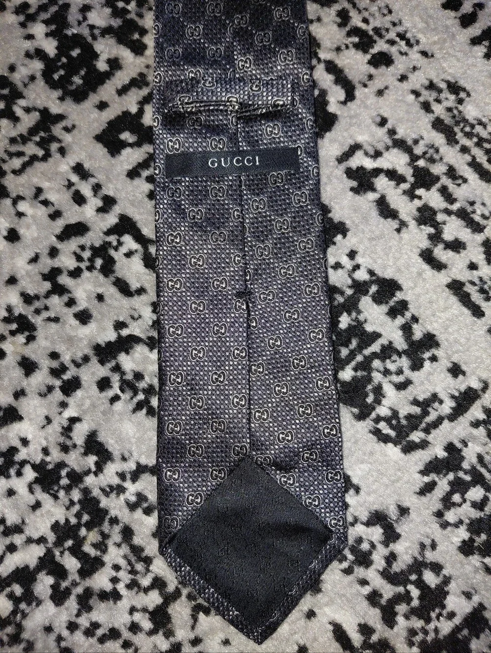 Authentic Gucci GG Monogram Silk Tie | Dark Grey / Charcoal Luxury Necktie CC